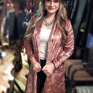 Velvet dusty pink duster kimono sweater